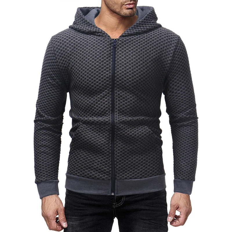 Brand Hoodie Lattice Pure Color Zipper Cardigan Hoodies Men Fashion