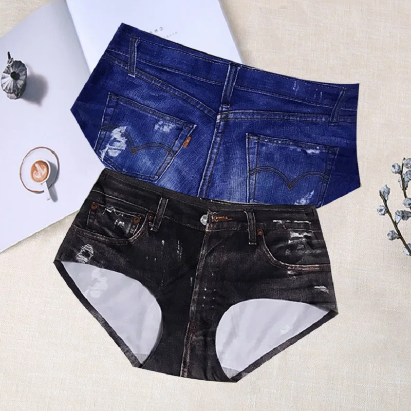 

Women's underwear new middle waist Cowboy 3D digital printing chip seamless underwear sexy female ice silk