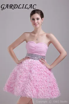 

Gardlilac velour Pink Short Evening Dress with Sequin Sleeveless Ball Gown Prom Gown Strapless Knee Evening party Dress