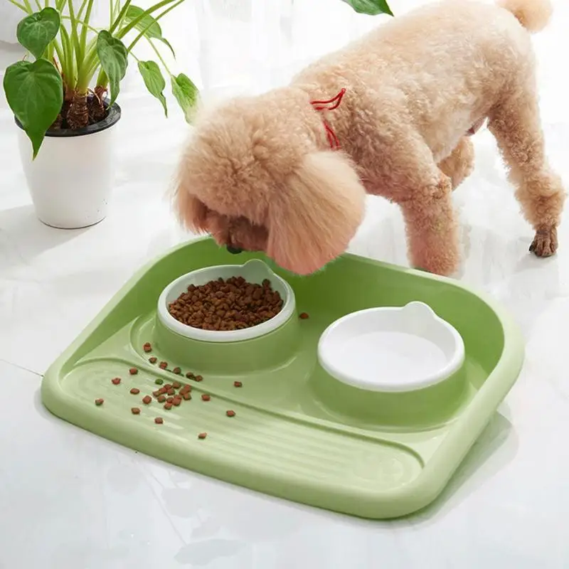 

2019 Dog Automatic Feeders Pet Double Bowls Dog Cat Feeder Non-Slip Food Feeding Water Drinking Bowl Keep Clean Pet Supplies