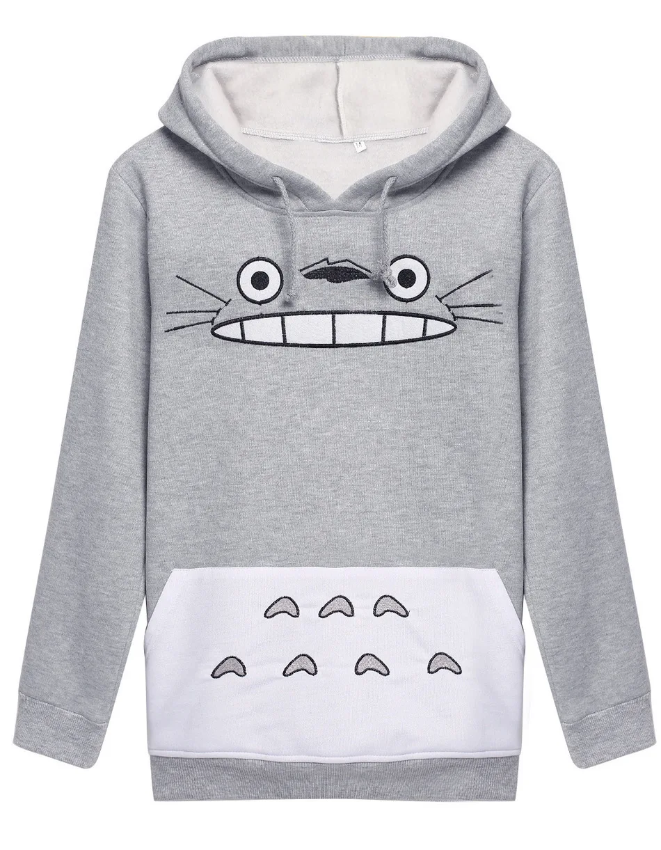 

Amazon Totoro Cartoon Printing Loose Coat Jacket Long Sleeve Even Hat Pullover Woman 1335