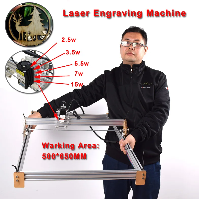 

50*65cm Mini 5500MW Blue CNC Laser Engraving Machine 2Axis DC 12V DIY Engraver Desktop Wood Router/Cutter/Printer+ Laser Goggles