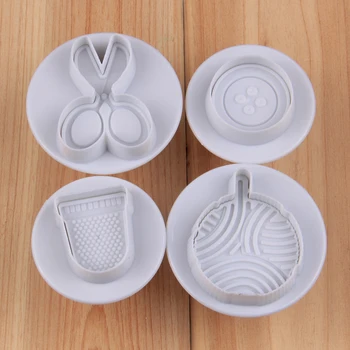 

Free Shipping FDA High Quality 4pcs Scissors,Buttons,Ball,Basket Cookie Fondant Plunger Cutters set