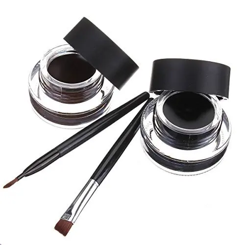 Waterproof eyeliner gel makeup cosmetics eyes Tools Black & Brown with 2 brushin Eyeliner from