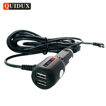 QUIDUX Dual USB Car Charger Adapter 12V 24V To 5V For Smart Phone GPS Car DVR Vehicle Charging with 3.5meter cable Mini USB port