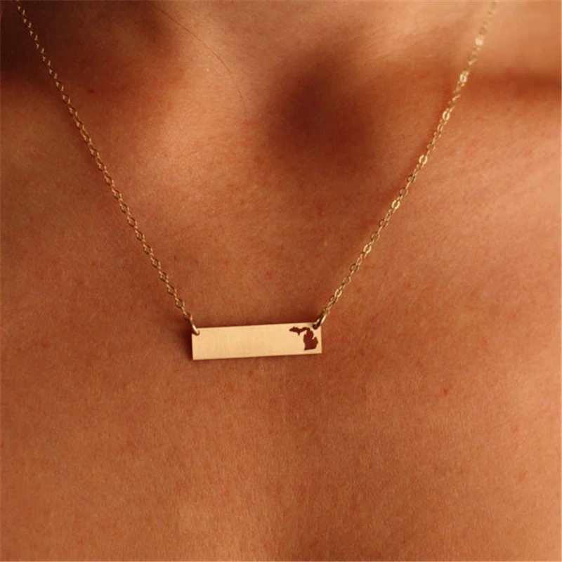 

1Pcs Michigan Chokers Necklace 2017 Michigan Map of the US State Pendant Statement Fashion gold&silver Jewelry Women Men Kylpe
