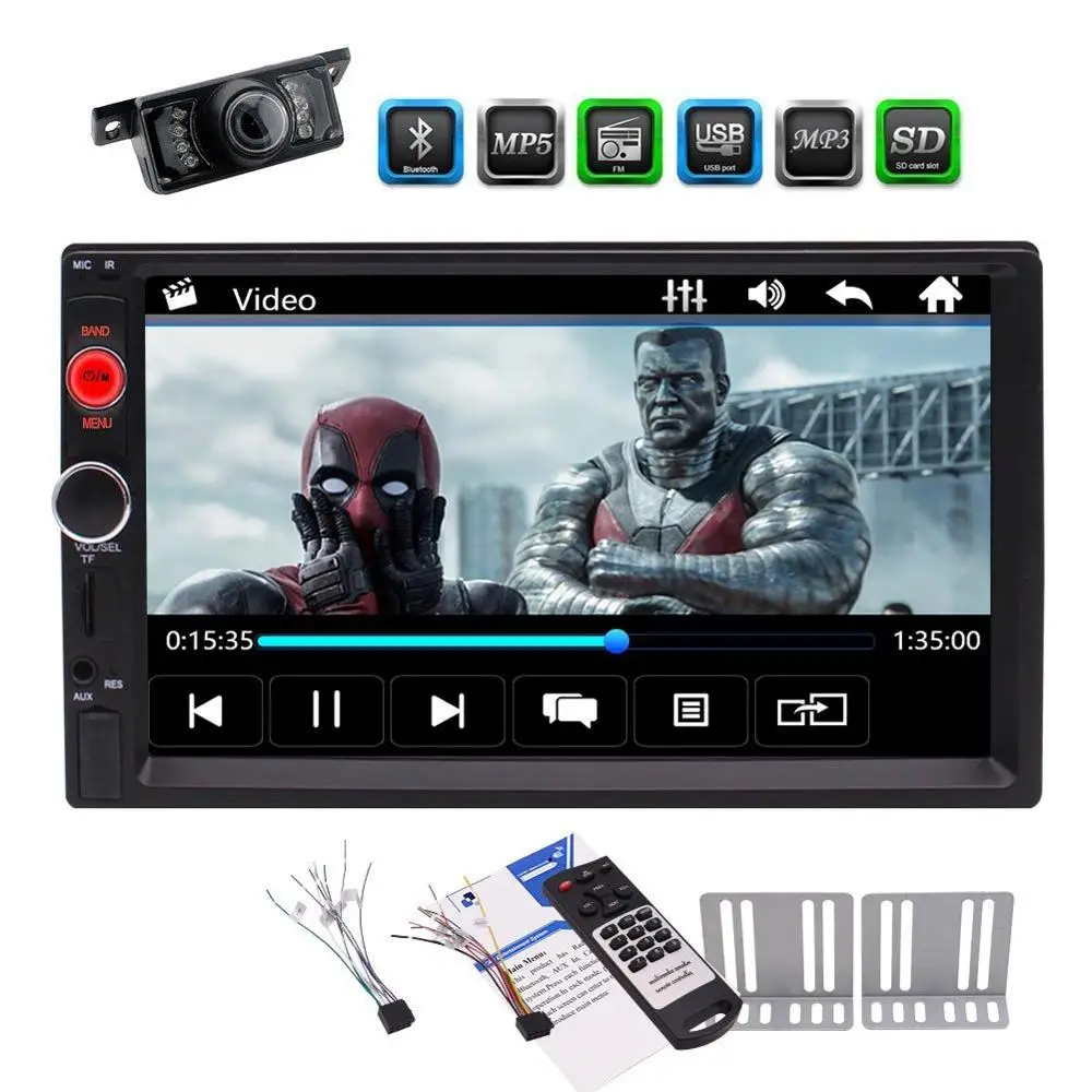 

7'' 2 Din Car MP5 Player Automotive Car Stereo Entertainment MP3 Music Video Player FM Radio Unit USB Aux Bluetooth+Rear Camera