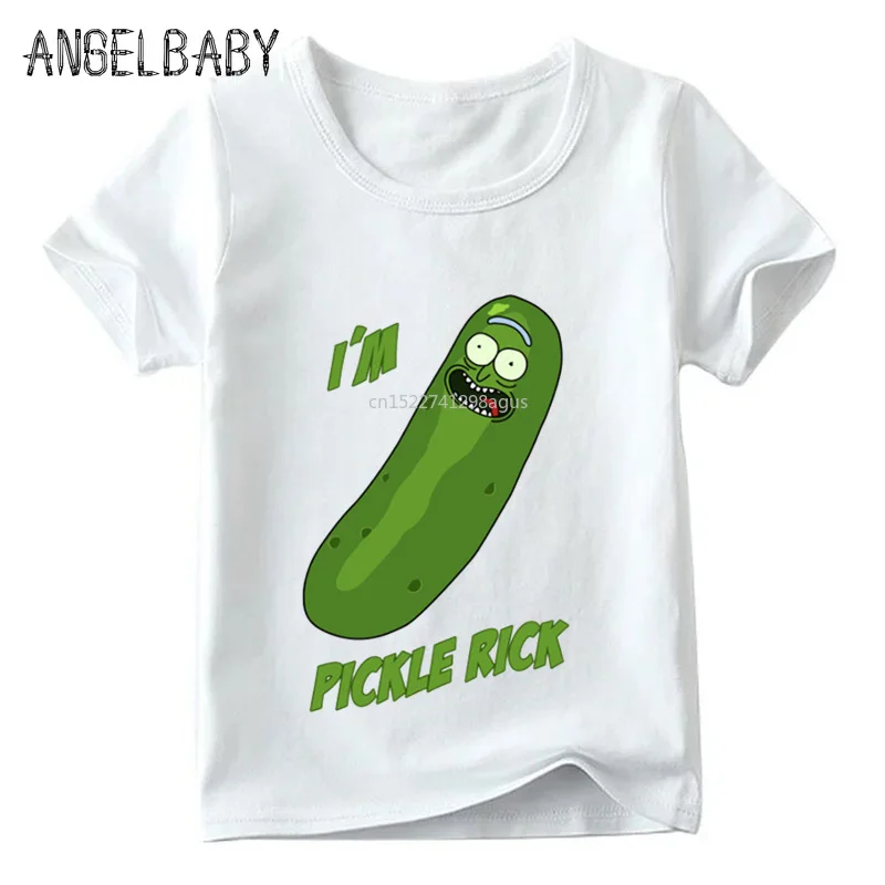 Забавная футболка с принтом из мультфильма «I'm Pickle Rick» для мальчиков и девочек, детские летние белые топы, детская дизайнерская футболка с изображением Рика и Морти, HKP5056