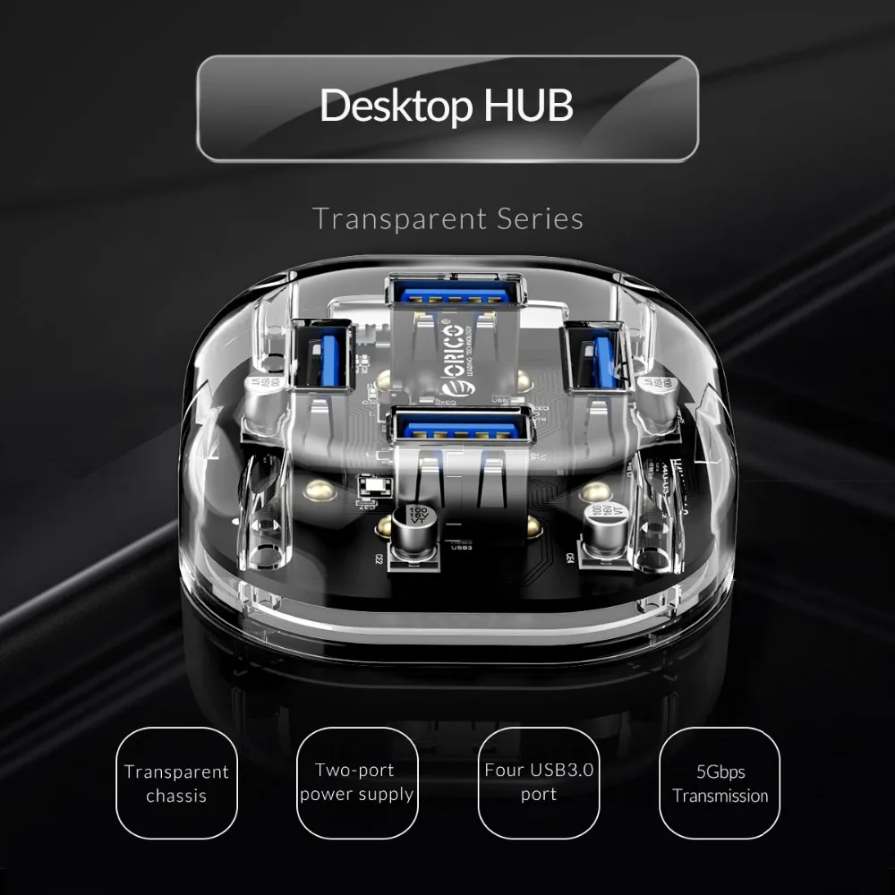 Продажа ORICO 4 7 портов USB3.0 концентратор прозрачный высокоскоростной с микро font b USB b font интерфейс питания font b usb b font хаб поддержка OTG для Mac Windows Linux