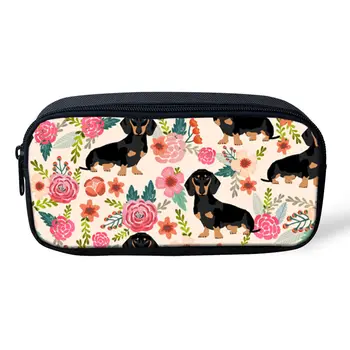 

THIKIN Cute Flower Animals Women Makeup Bag Kid Pen Pouch for Child School Supplies Dachshund Print Students Custom Pencil Cases