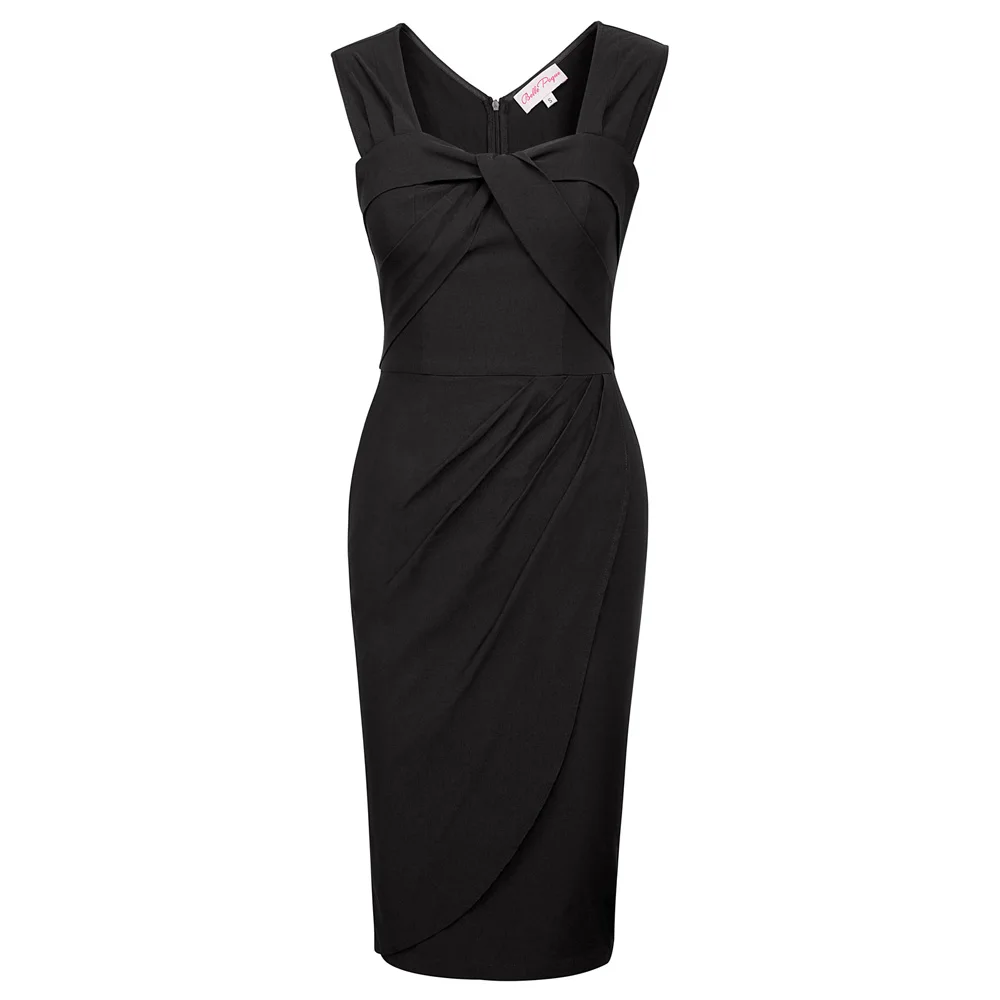 

Belle Poque Retro Vintage Dress Womens Fitness Sleeveless Black Split Hips-Wrapped Sexy Office Business Bodycon Pencil Dresses