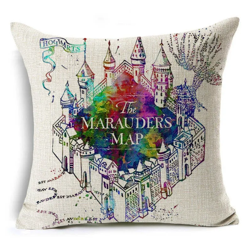 

Monily Harry Potter Linen Cotton Pillow Cover Magic Sofa Decorative Square Cushion Cover Hogwarts Throw Pillowcase coussin Cojin