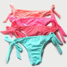 Высококачественные женские трусики-танкини с низкой талией, с завязками по бокам, шаловливый купальник, с регулируемыми боками