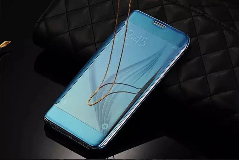 Винтаж флип-чехол для телефона для Samsung Galaxy A3 A5 A7 A810 S8 S9 плюс A8 J3 J7Pro Coque iphone кожа Clear View чехол с зеркальной поверхностью - Цвет: Blue