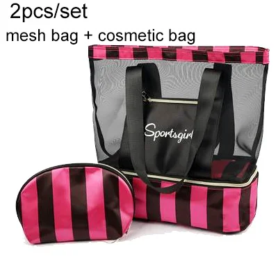 Женская сумка для плавания, сетчатые сумки, сумки, сумки для влажной сушки, сетка, Tas, для бассейна, для пляжа, мешочек для подарков, Sac De Sport, полосатый, прозрачный, XA387WA - Цвет: Black 2pcs