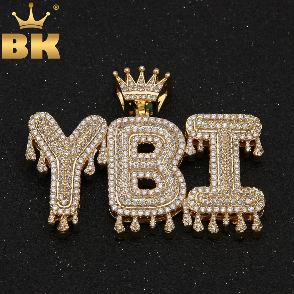 THE BLING KING Crowned Drip Letter Pendant Customzie