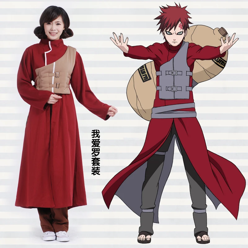 Anime Gaara Shippuden Cosplay Costume Men Red Overcoat Belt Jacket Trousers