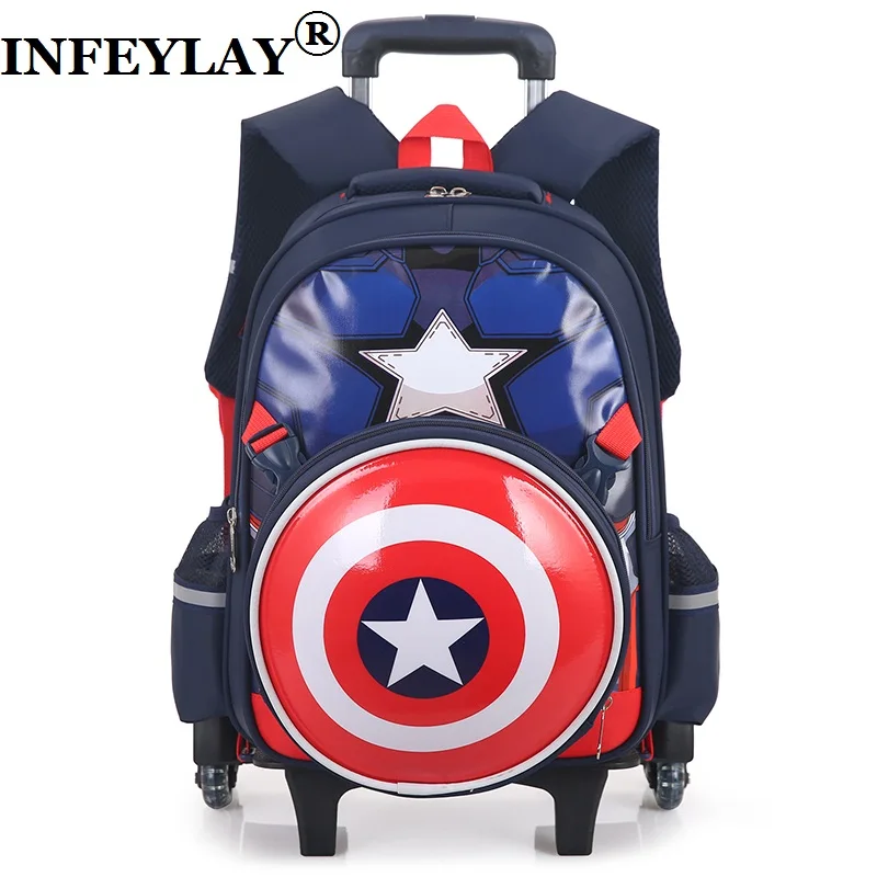 

HOT Climb the stairs Captain America luggage 3D child cartoon school bag students rolling suitcase Children travel backpack gift