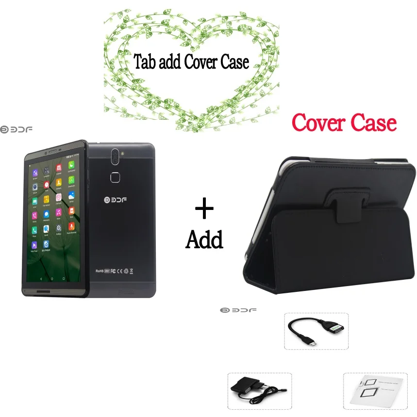 7 дюймов планшетный ПК 3g Телефонный звонок Android 6,0 Планшеты, ПК, Wi-Fi, Bluetooth, FM радио, 4 ядра двойной Камера Dual SIM карты - Комплект: And Cover Case