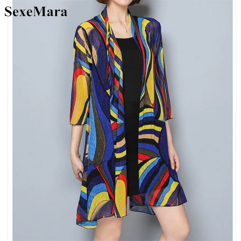 SexeMara 2019 New Summer Women Blusas Casual Loose Long Chiffon Kimono Cardigan Feminino Long Sleeve Plus Size Beach Cardigans