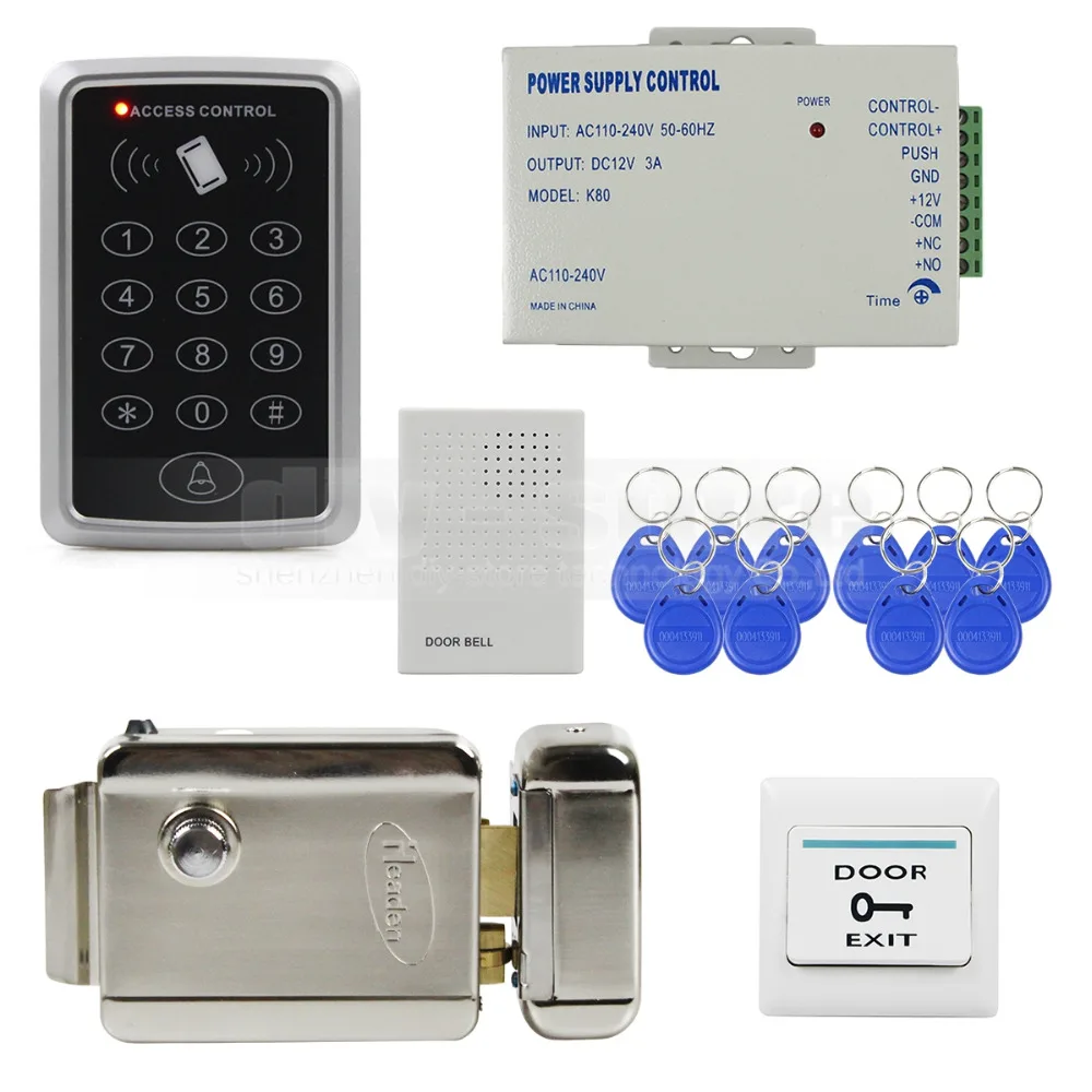 

DIYKIT 125KHz Rfid Access Control System Full Kit Set + Electronic Door Lock + Power Supply + Exit Button