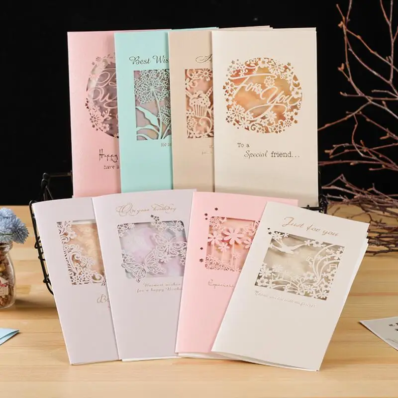 

10pcs/lot Creative Greeting Card Elegant Hollow Carved Pearl Special Festival Blessing Card Birthday Gift Card 11.5*21cm