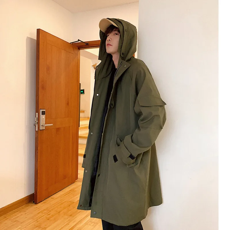 Весенние и осенние новые поступления продуктов Китай Свободные одноцветное Цвет Для Мужчин's Повседневное Высокое качество корейский длинное пальто мода - Цвет: Army green