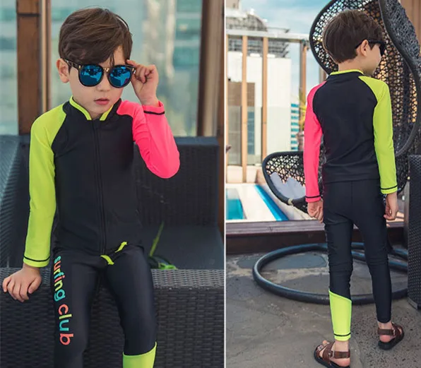 

Baby Clothing Children's Clothes Boy Swimsuit Swimwear For Children Handsome Pure Color Long Sleeve Pants Polyester Solid