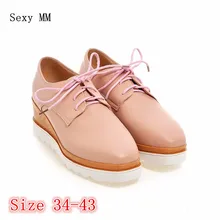 Мягкие туфли-оксфорды на платформе туфли на танкетке женская обувь на шнуровке на танкетке повседневная обувь на плоской платформе женская обувь без застежки большой размер 35–43