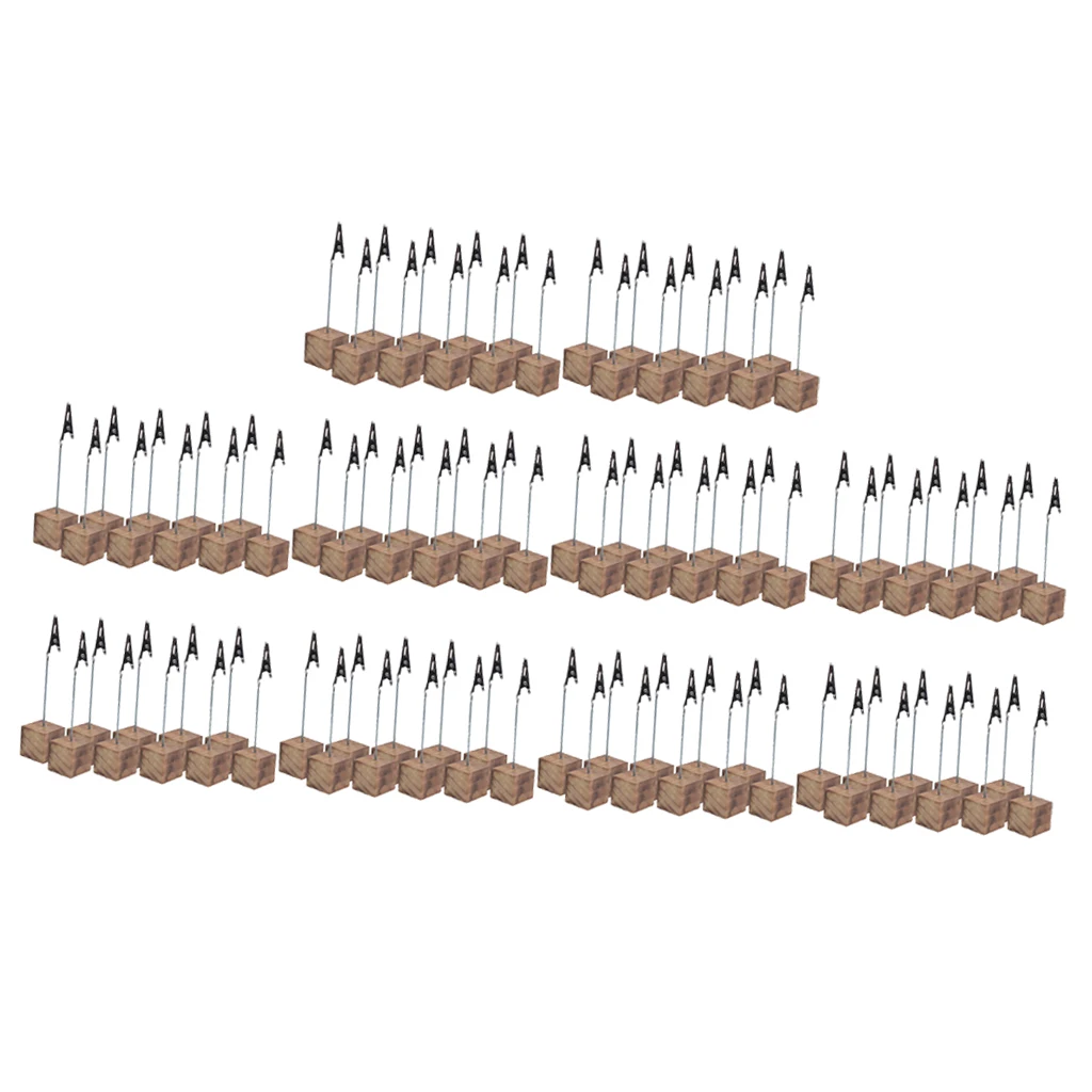 100Pcs Wooden Cube Round Base Memo Clips Holder Displaying Photos Cards Table Numbers
