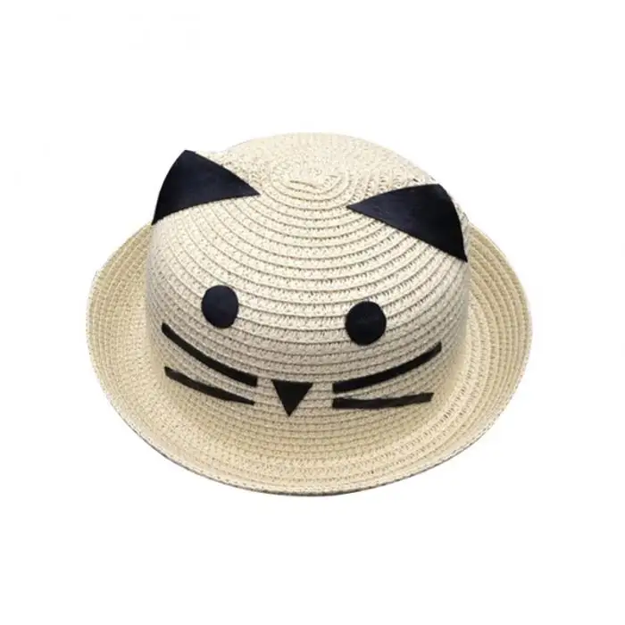 Модная детская соломенная шляпа, милые Мультяшные кошачьи уши, солнцезащитный крем для завивки девочек и мальчиков, летняя переплетенная Кепка Chapeu Feminino