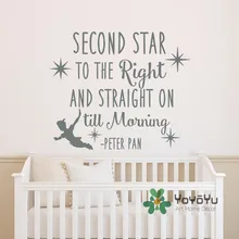Peter Pan Quote Wall Decal Second Star To The Right And Straight On Till Morning Wall Sticker for Kids Boys Room Decor WA-15 morning star