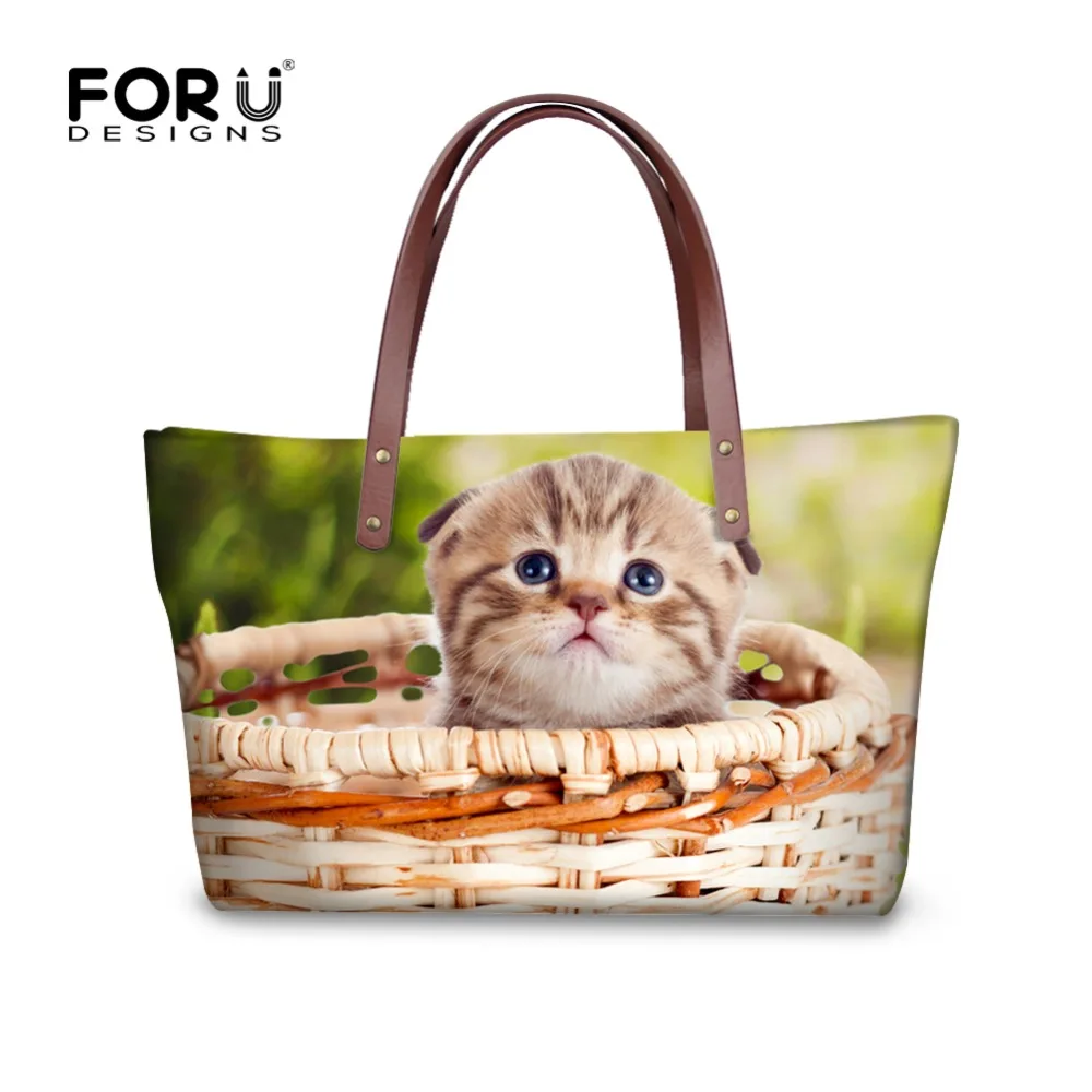 

Brand cute cat printing women large handbags casual women's top-handle bag casual bags high quality ladies animal tote purse