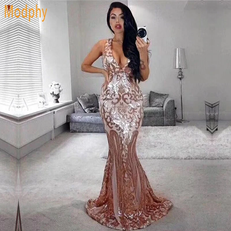 

2018 New Sexy Trumpet Mermaid Bandage Ruffle Dress Elegant Women Floor Length Long sequined Evening Party Maxi Dress HL404