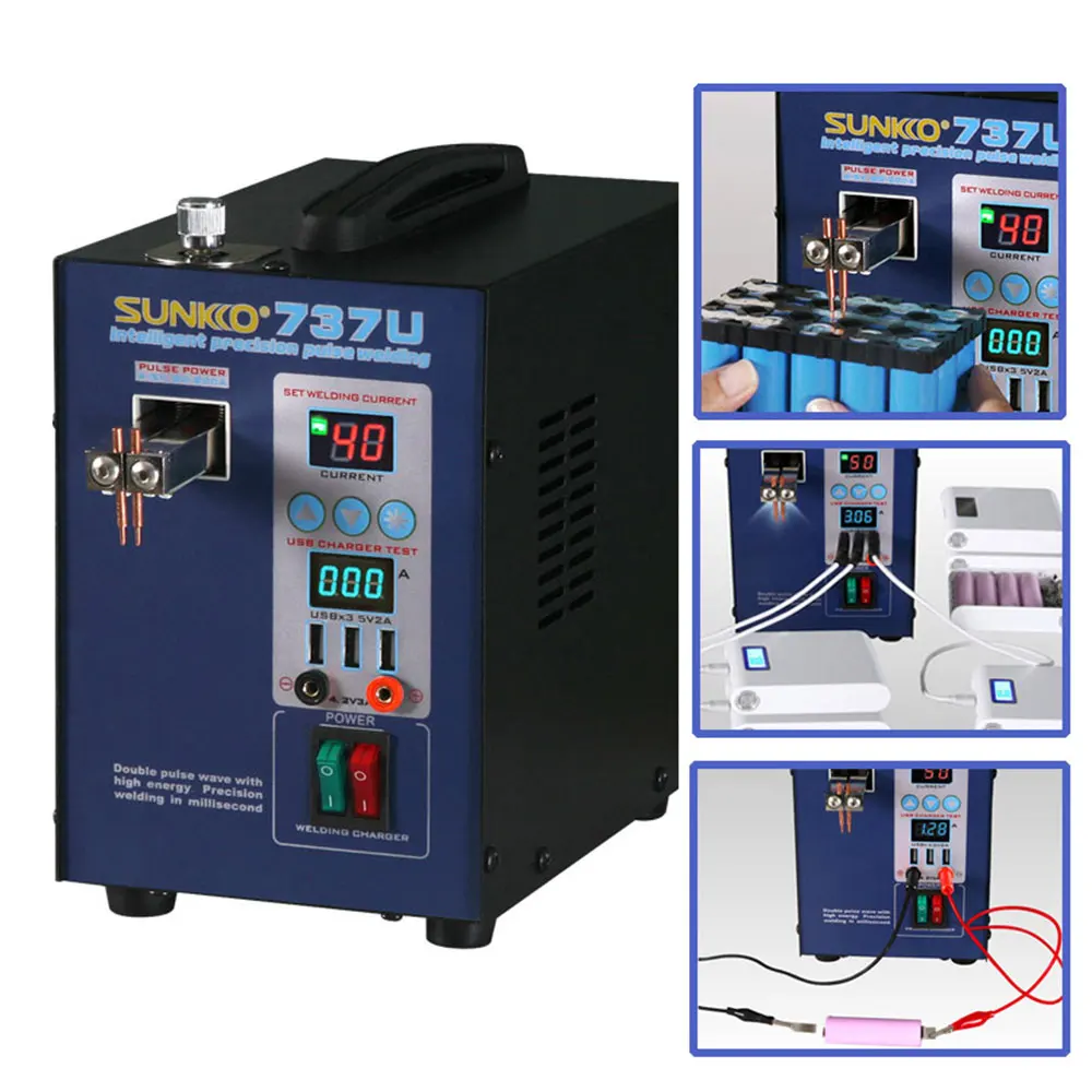 

737U 2.8KW Battery Spot Welder Precision Pulse Spot Welding Machine USB Charging Testing for 18650 Batteries Pack Welding