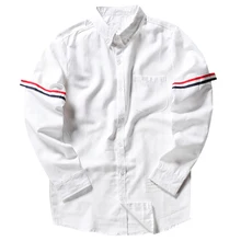 Ретро Повседневная рубашка с длинными рукавами женская однотонная хлопковая оксфордская Молодежная модная весенняя рубашка Студенческая длинная Мужская стандартные для рубашек