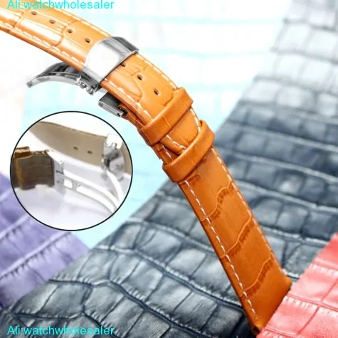 20mm All Genuine Leather Unisex Tan Stitch White Watch Band Straps WB1037E20GB