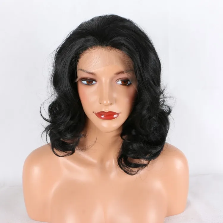 

Fantasy Beauty Black Short Bob Lace Front Wigs for Women Natural Looking Glueless Half Hand Tied Short Wavy Synthetic Wig