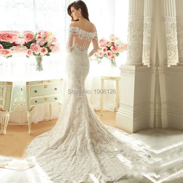 Vestido De Noiva Sereia Y Off Shoulder Long Trails Mermaid Vestido De Noiva Sereia Y Off Shoulder Long Trails Mermaid Wedding Dresses 2016 Lace Bridal Gowns