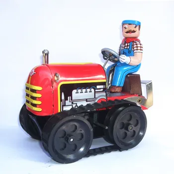 

Adult Collection Retro Wind up toy Metal Tin Farmer drives a tractor Mechanical Clockwork toy figures model kids christmas gift