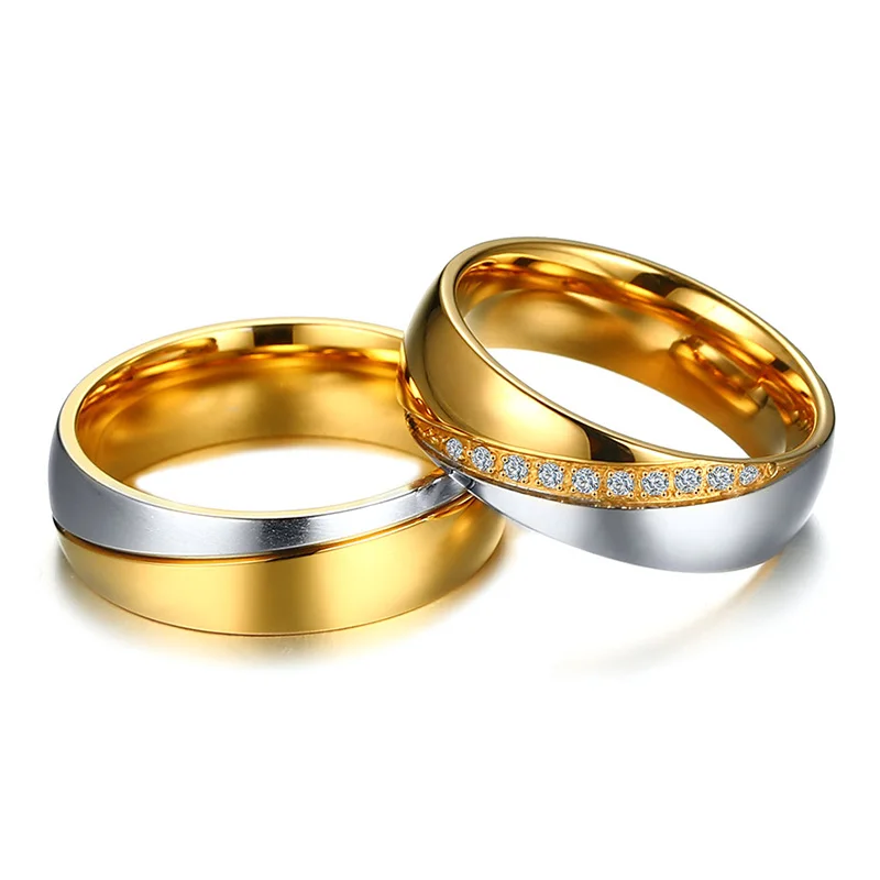 Meaeguet Gold-Color Matte Frost Couple Ring Fashion Lover's Wedding Engagement Ring Jewelry for His and Hers Accessories