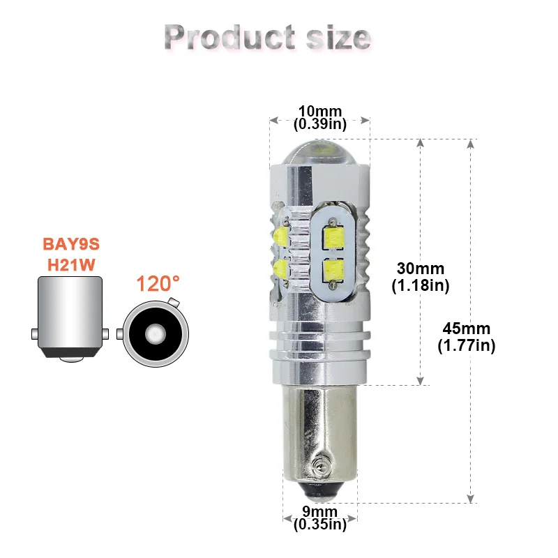 Светодиодный H21W BAY9S 120 градусов с чипами XBD светодиодный ные лампы для резервного