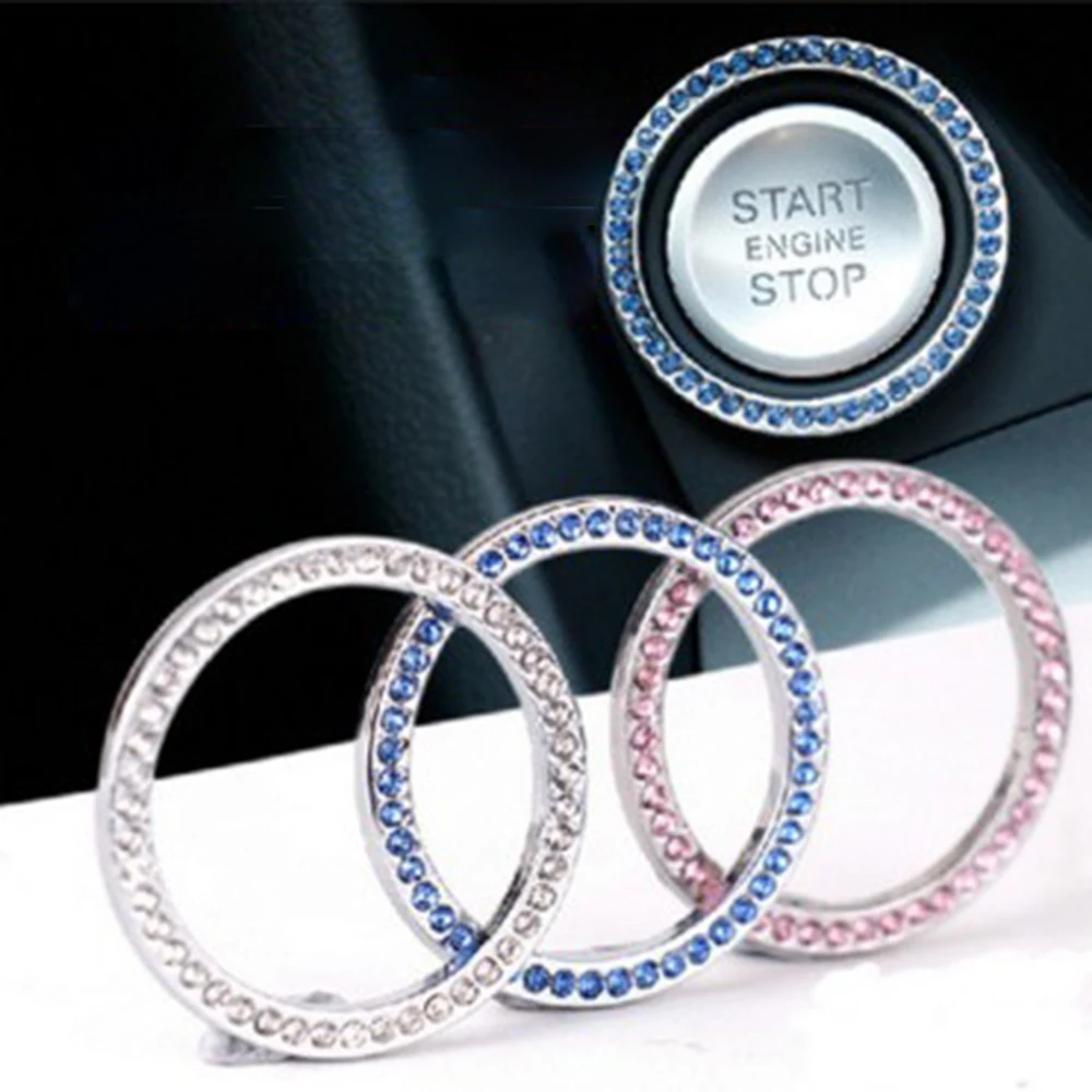 

New Arrival Car-styling Durable Universal Car Auto Key to Start Switch Metal Diamond Decorative Ring Circle Car Accessories