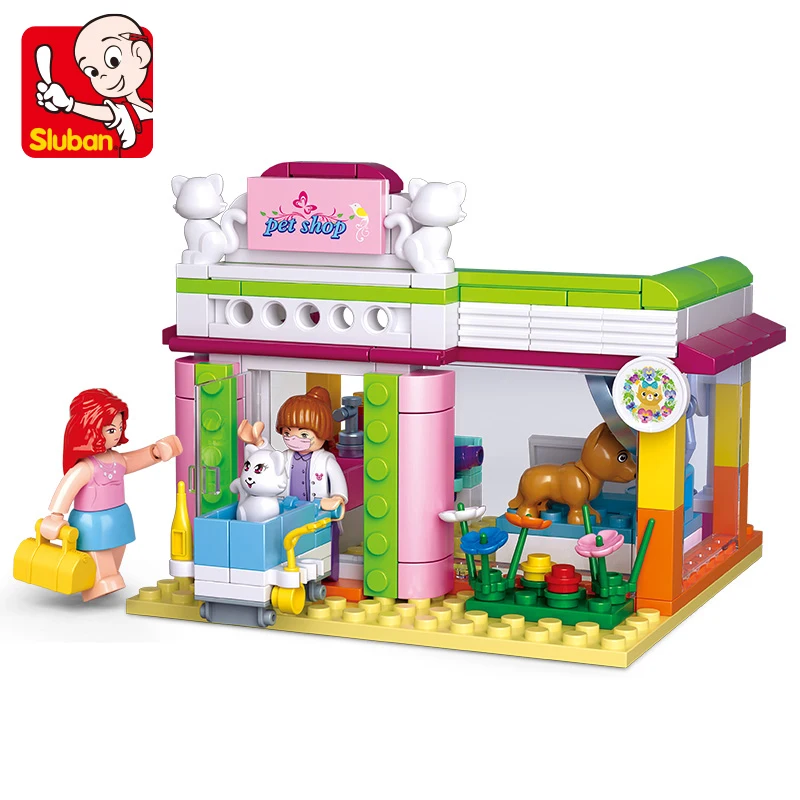 SLUBAN-0602-Pink-Dream-Doggie-Pet-Shop-Model-195Pcs-DIY-Educational-Building-Toys-Gift-For-Children