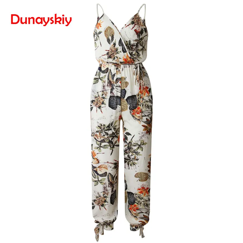 

V Neck Sexy Bodysuits Women With Belt Body Femme Rompers Feminino Floral Printed Overalls Print Spring Summer Jumpsuit