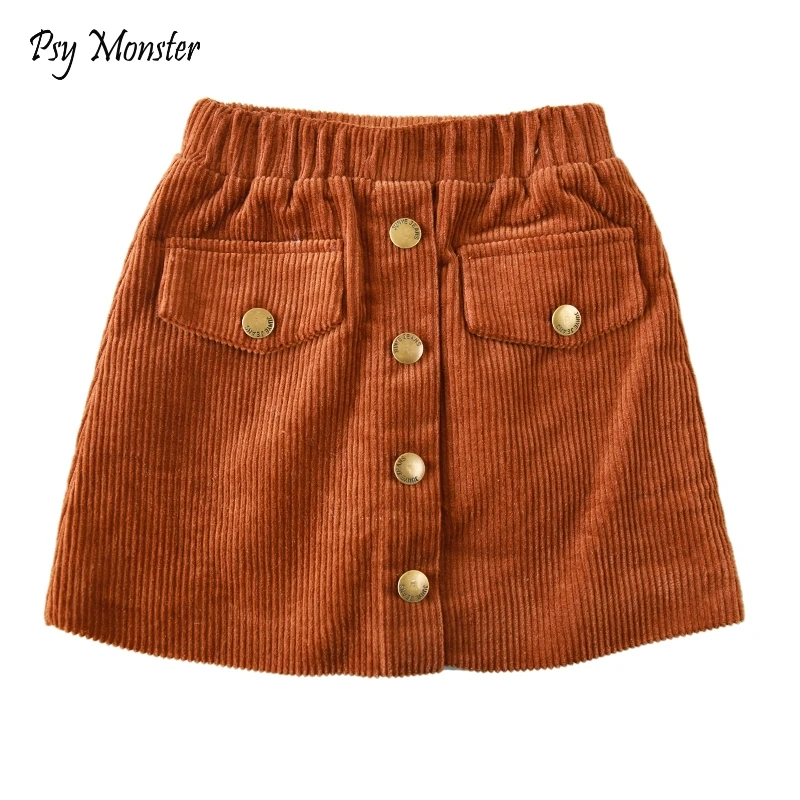 

2018 Winter New Girl Corduroy Skirts Children's Copper Buckle Pocke Plus Velvet Skirt Winter Kids Pettiskirt Clothes