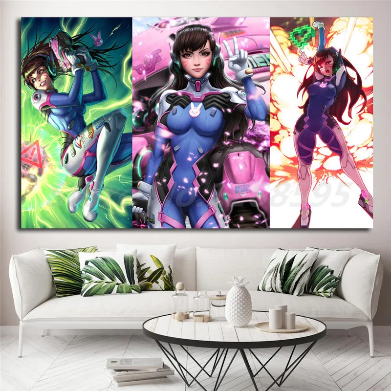 Видеоигра Overwatchs Fan Art D.VA обои художественный холст постер Картина Настенная