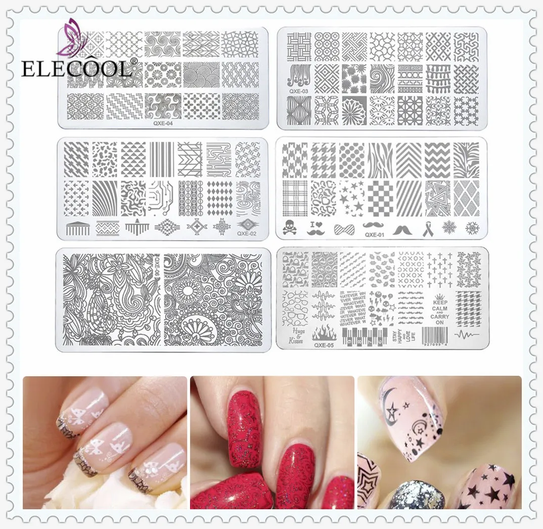 

ELECOOL 3D Transfer Plate Stencil DIY Mixed Design Nail Art Stamper Template Plates Tool Professional Manicure Pedicure Salon
