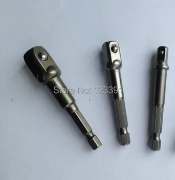 

New arrival 3pcc 1/4"/6.35mm quick change to1/4", 3/8", 1/2" Hex Shank Power Drill Nut Driver Socket Bit Bar Adapter Extension