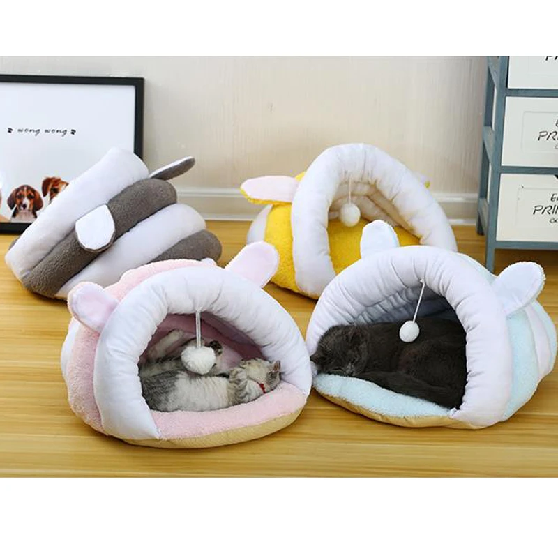 Cartoon Animal Rabbit Pet Sleep Bag Slipper Dog House Cotton Wool Cat Bed Sofas with Soft Ball Spring Fall Winter Small Cave | Дом и сад